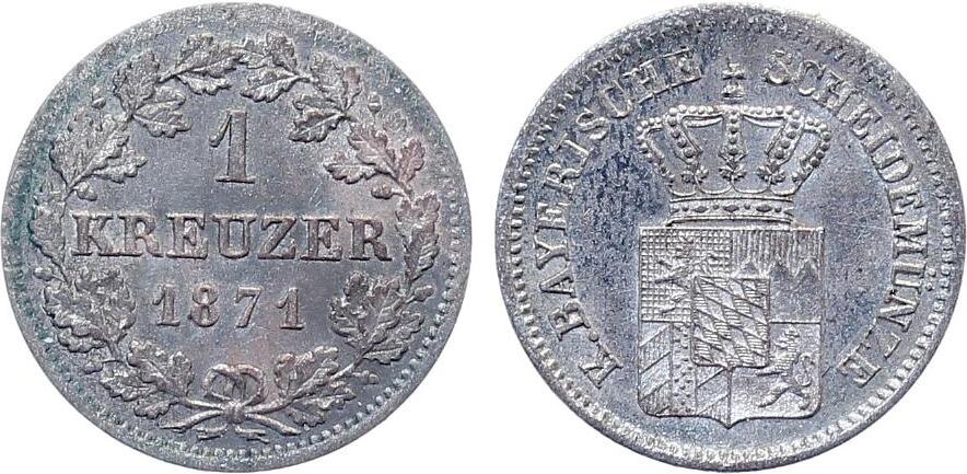 1 Kreuzer 1871 1 Kreuzer 1871 Bayern prfr/stgl prägefrisch / stempelglanz
