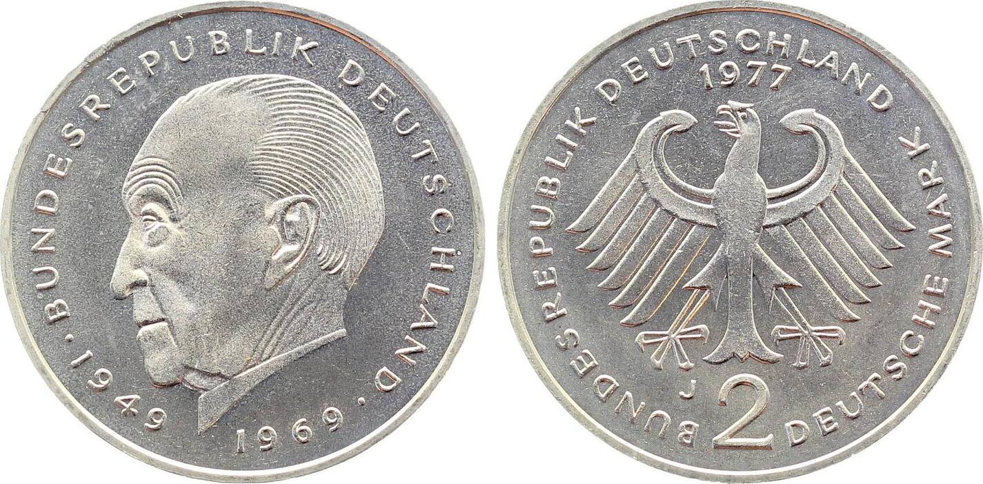 2 Mark 1975 2 DM 1977 J Adenauer stgl J 406 stempelglanz