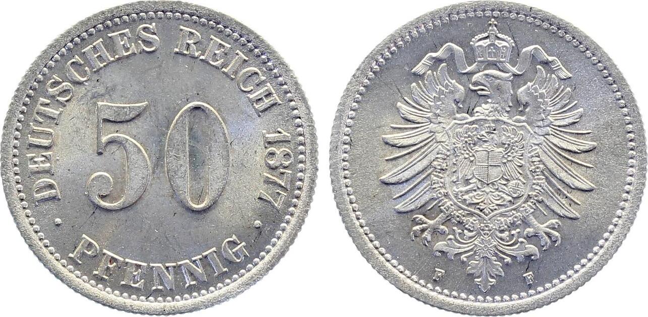 50 Pfennig 1877 50 Pfennig 1877 F J 007 f.prfr/f.stgl fast prägefrisch / f.stgl