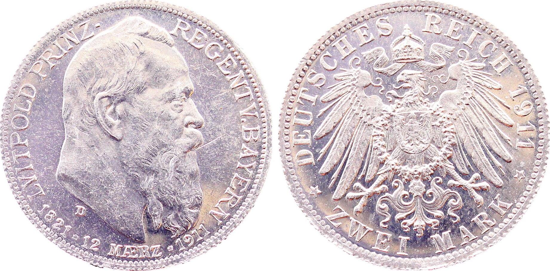 2 Mark 1911 Probe 2 Mark 1911 Bayern J 048 Zink Alu-plattiert Sch 48M1 Luitpold