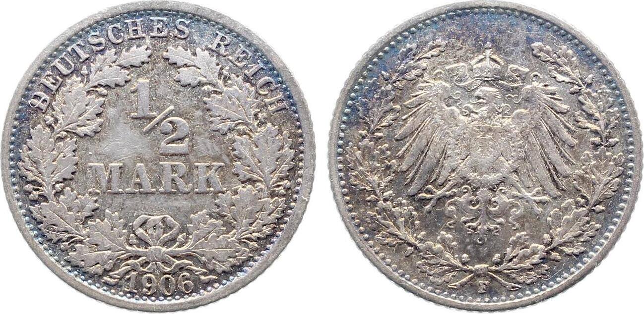 1/2 Mark 1906 1/2 Mark 1906 F ss/vz J 016 wunderschön Patina sehr schön/vorzüglich