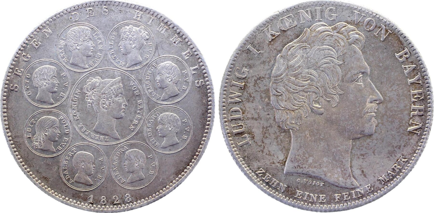 Geschichtsthaler 1828 Segen des Himmels Geschichtstaler Bayern 1828 prf/stgl Thun Ludwig prägefrisch / stempelglanz