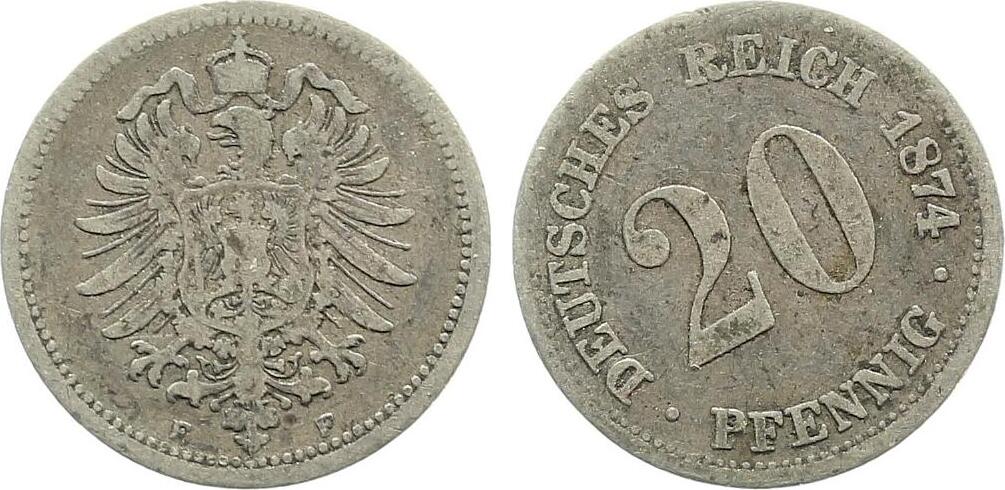 20Pfennig 1874 Fehlprägung 20 Pfennig 1874 F Stempeldrehung ca. 330° schön/sehr schön