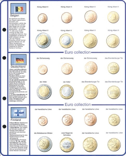 Vordruckblatt EURO COLLECTION: Kursmünzensätze Belgien / Deutschland / Finnland