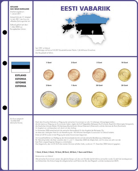 Vordruckblatt EURO COLLECTION: 3 Kursmünzensätze Estland