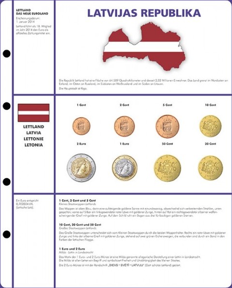 Vordruckblatt EURO COLLECTION: 3 Kursmünzensätze Lettland
