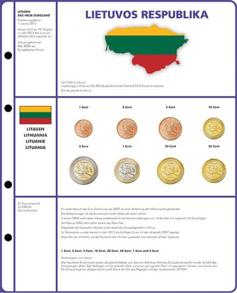 Vordruckblatt EURO COLLECTION: 3 Kursmünzensätze Litauen