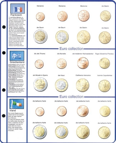 Vordruckblatt EURO COLLECTION: Kursmünzensätze Frankreich / Griechenland / Irland