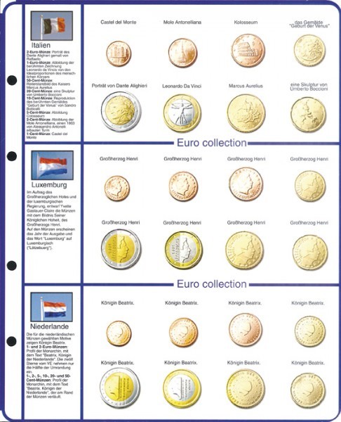 Vordruckblatt EURO COLLECTION: Kursmünzensätze Italien / Luxemburg / Niederlande