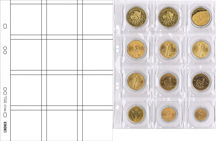 Multi collect Münzblätter für 12 Münzen bis 50 mm Durchmesser/Münzrähmchen 50x50/OCTO Münzkapseln, Zwischenblätter rot, 5er-Pack