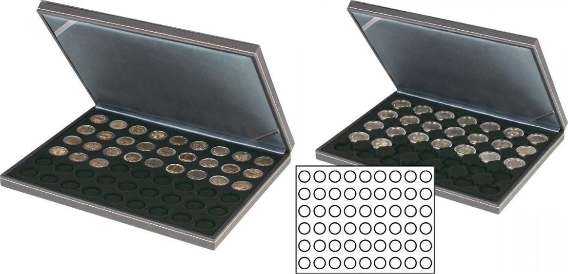 Münzkassette NERA M mit schwarzer Münzeinlage mit 54 runden Vertiefungen für Münzen mit Ø 25,75 mm, z.B. für 2 Euro-Münzen