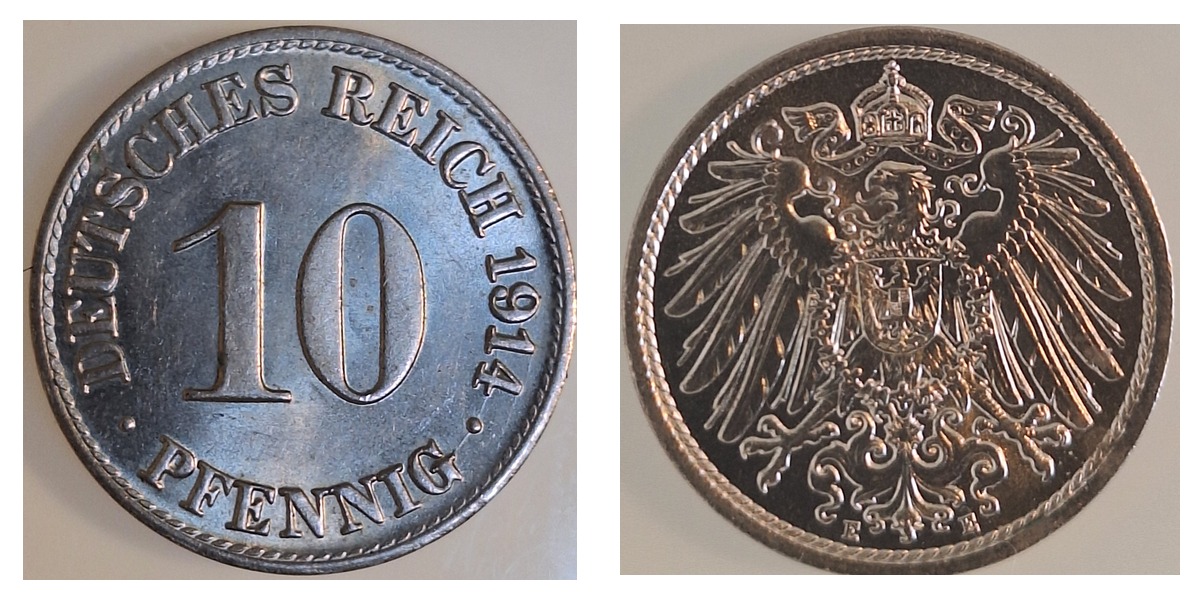 10 Pfennig 1914 E prfr/stgl. Erstabschlag TOP 013N14E-1-1-A – Vorder- und Rückseite
