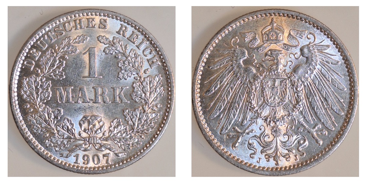 1 Mark 1907 J vz/stgl  017n07J-1-5 – Vorder- und Rückseite