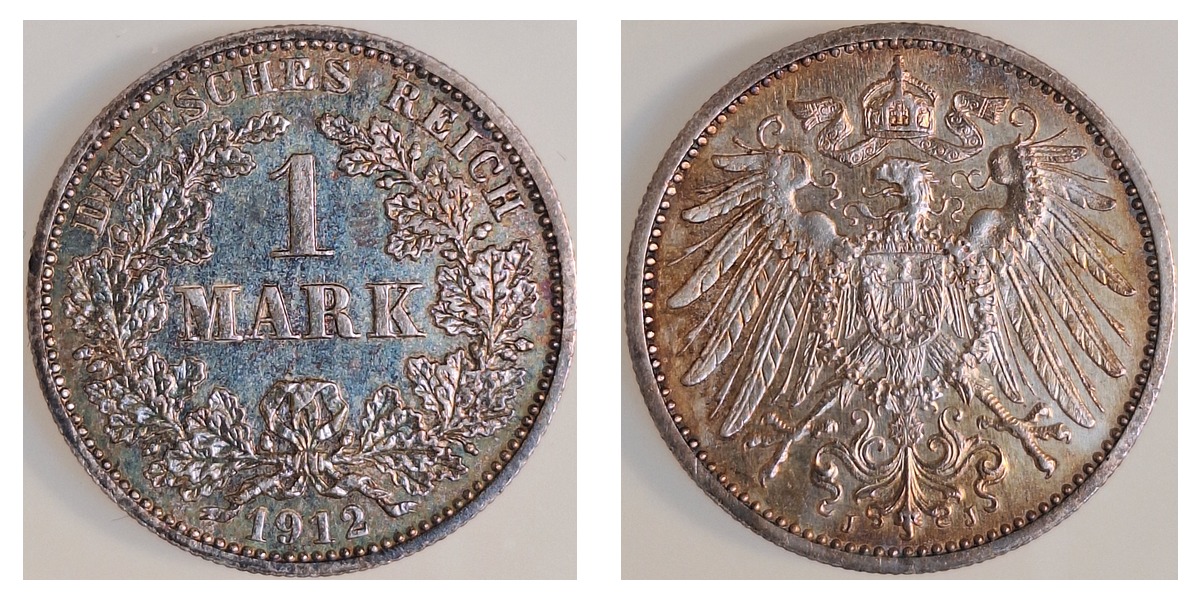 1 Mark 1912 J J017 Vorzüglich +       017N12J-1-8-PAT – Vorder- und Rückseite