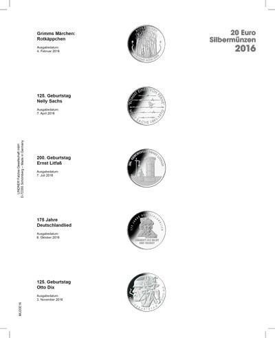 Multi collect Vordruckblatt für 20 Euro-Silbermünzen Bundesrepublik Deutschland 2016