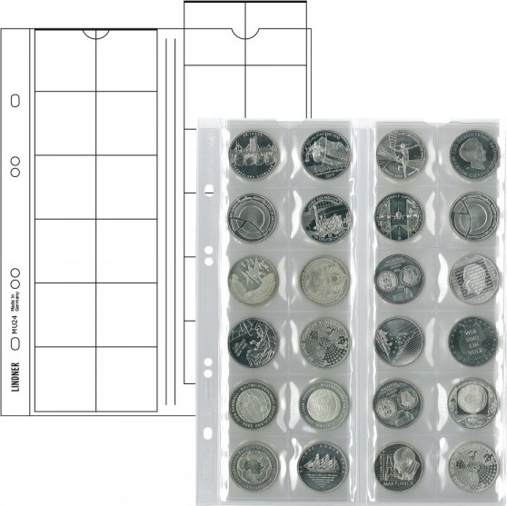 Multi collect Münzblätter für 24 Münzen bis 34 mm Durchmesser, Zwischenblätter rot, 5er-Packung