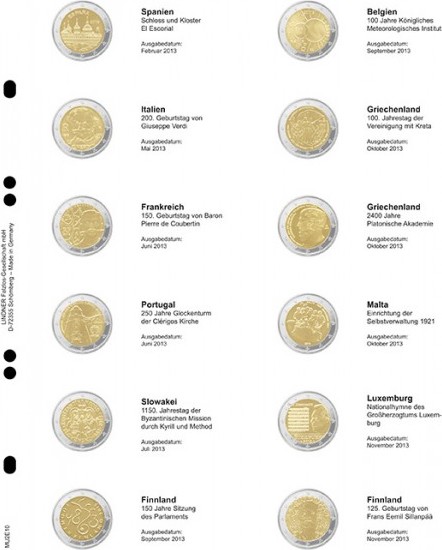 Multi Collect Vordruckblatt für 2 Euro-Gedenkmünzen: Spanien 2013 - Finnland 2013