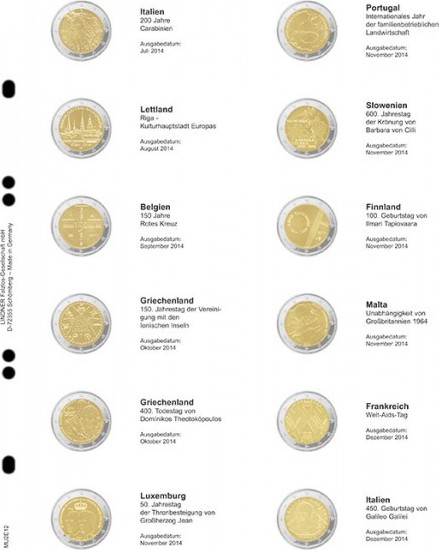 Multi collect Vordruckblatt für 2 Euro-Gedenkmünzen: Italien Juli 2014 - Italien Dezember 2014