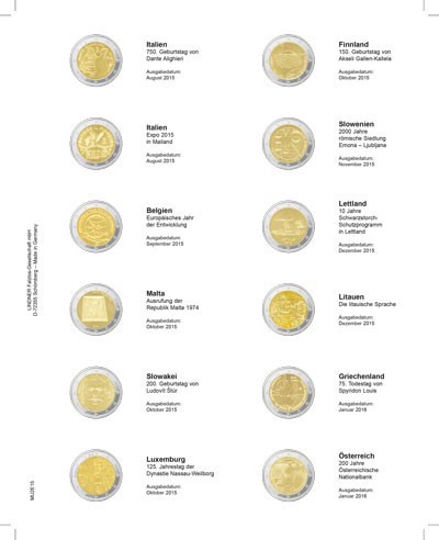 Multi collect Vordruckblatt für 2 Euro-Gedenkmünzen: Italien August 2015 - Österreich Januar 2016