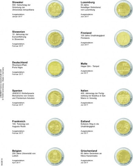 Multi collect Vordruckblatt für 2 Euro-Gedenkmünzen: Slowakei 2017 - Griechenland 2017