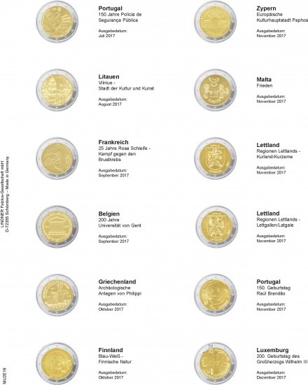 Multi collect Vordruckblatt für 2 Euro-Gedenkmünzen: Portugal 2017 - Luxemburg 2017