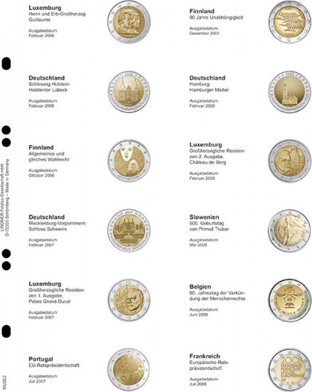 Multi Collect Vordruckblatt für 2 Euro-Gedenkmünzen: Luxemburg 2006 - Frankreich 2008