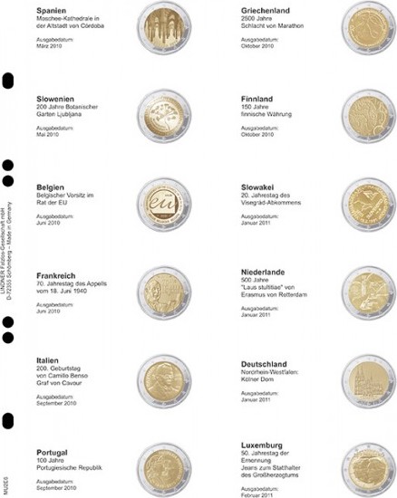 Multi Collect Vordruckblatt für 2 Euro-Gedenkmünzen: Spanien 2010 - Luxemburg 2011