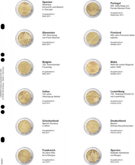 Multi Collect Vordruckblatt für 2 Euro-Gedenkmünzen: Spanien 2011 - Spanien 2012