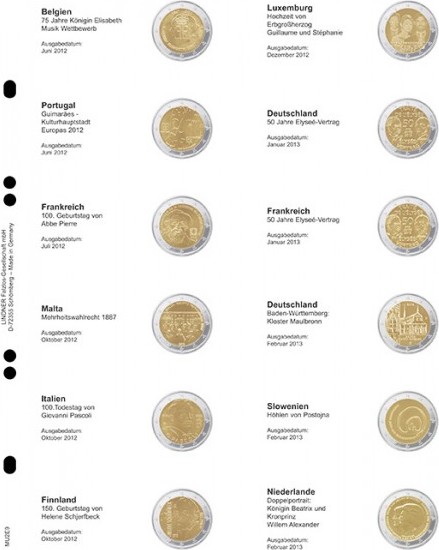 Multi Collect Vordruckblatt für 2 Euro-Gedenkmünzen: Belgien 2012 - Niederlande 2013