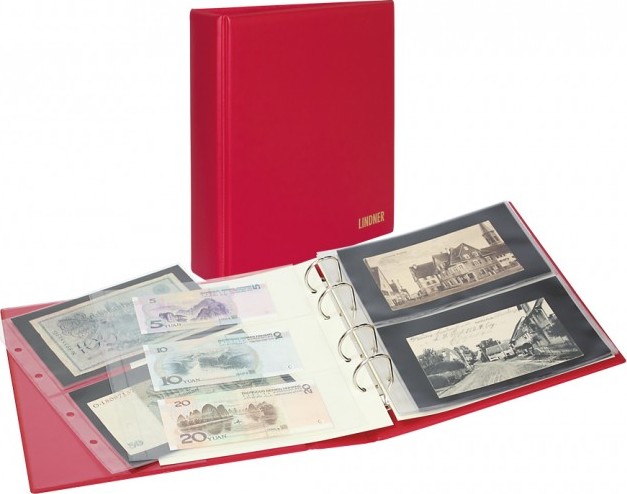 PUBLICA M COLOR Banknotenalbum mit 10 beidseitig bestückbaren Folienblättern in zwei Ausführungen-Berry (rot)