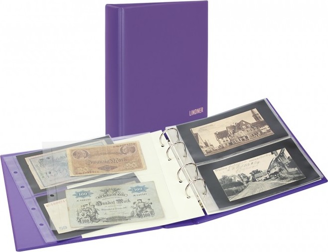 PUBLICA M COLOR Banknotenalbum mit 10 beidseitig bestückbaren Folienblättern in zwei Ausführungen-Viola (Lila)