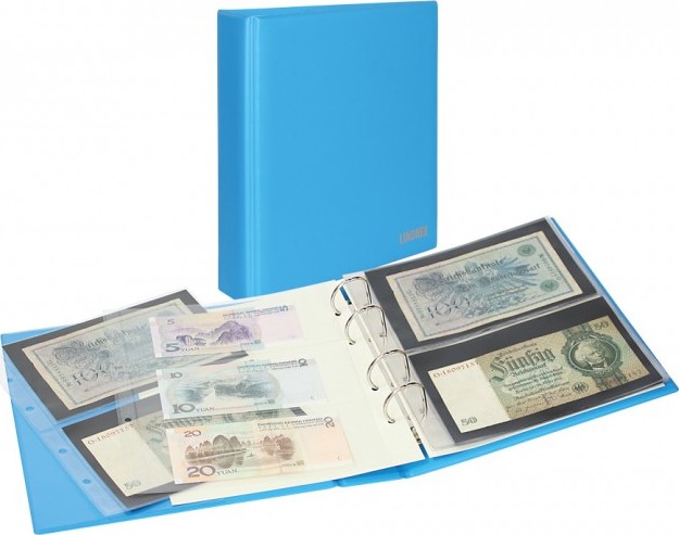 PUBLICA M COLOR Banknotenalbum mit 10 beidseitig bestückbaren Folienblättern in zwei Ausführungen-Nautic (blau)