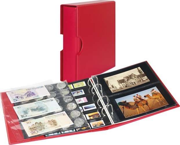 PUBLICA M COLOR Universalalbum für Postkarten/Fotos mit 10 geteilten, beidseitig bestückbaren Folienblättern-Berry (rot) - mit p