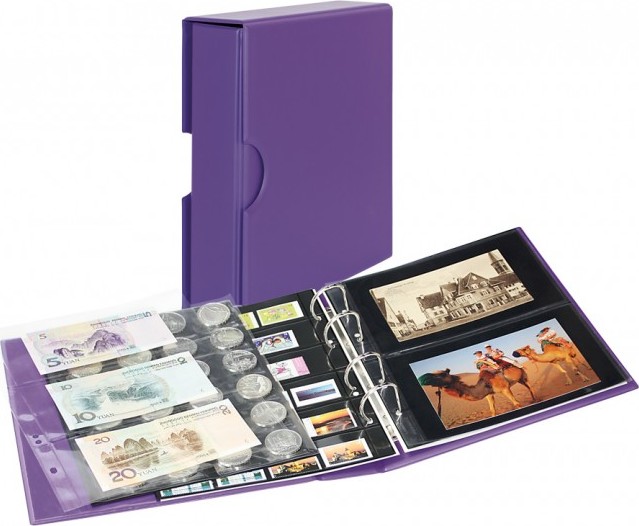 PUBLICA M COLOR Universalalbum für Postkarten/Fotos mit 10 geteilten, beidseitig bestückbaren Folienblättern-Viola (Lila) - mit
