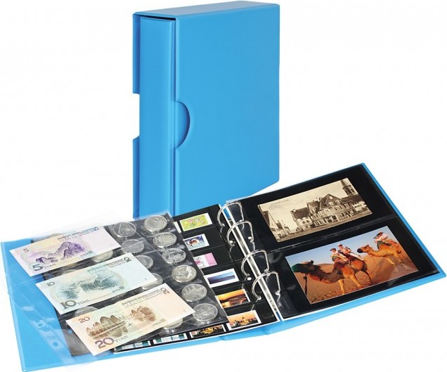 PUBLICA M COLOR Universalalbum für Postkarten/Fotos mit 10 geteilten, beidseitig bestückbaren Folienblättern-Nautic (blau) - mit