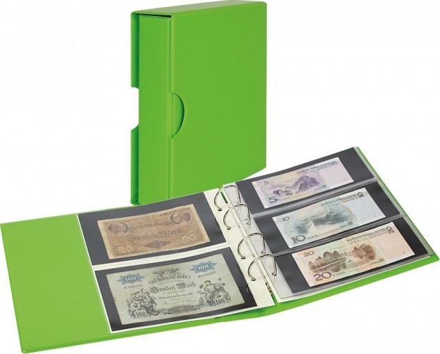 PUBLICA M COLOR Banknotenalbum mit 10 beidseitig bestückbaren Folienblättern in zwei Ausführungen-Spring (grün) - mit passender