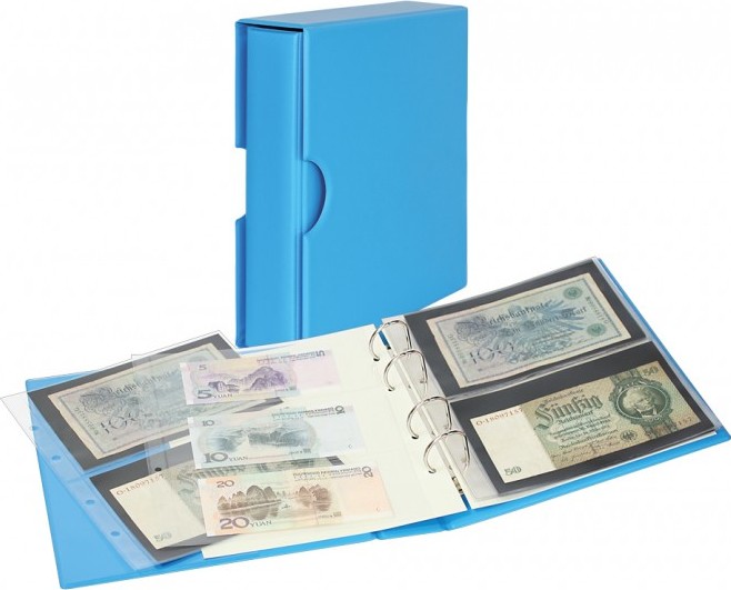 PUBLICA M COLOR Banknotenalbum mit 10 beidseitig bestückbaren Folienblättern in zwei Ausführungen-Nautic (blau) - mit passender