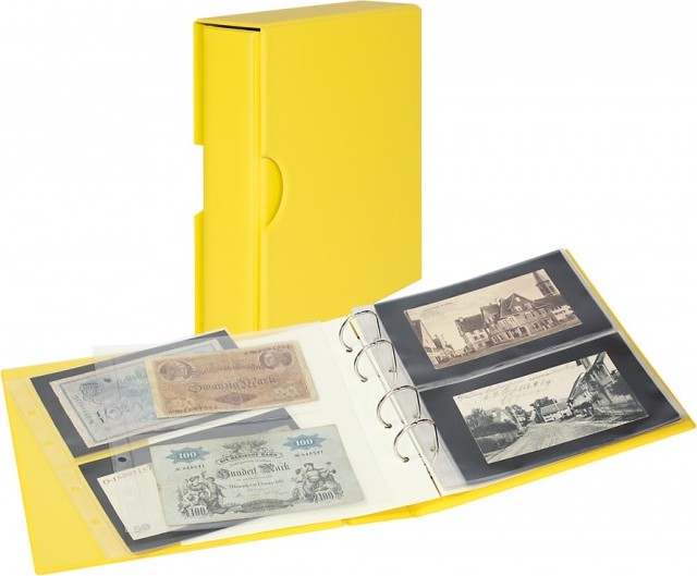 PUBLICA M COLOR Banknotenalbum mit 10 beidseitig bestückbaren Folienblättern in zwei Ausführungen-Solino (gelb) - mit passender
