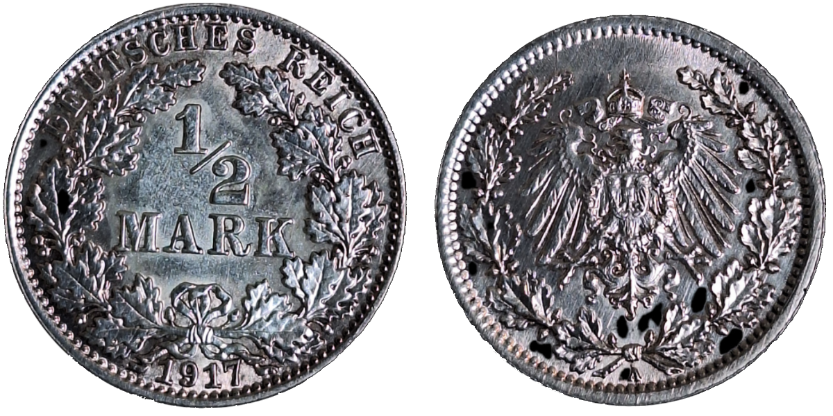 ½ Mark 1917 A prfr ungeschwärzt J016