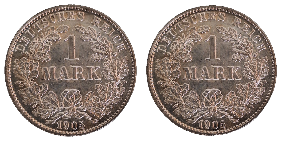 1 Mark 1905 G vz/stgl, leichte beginnende Patina