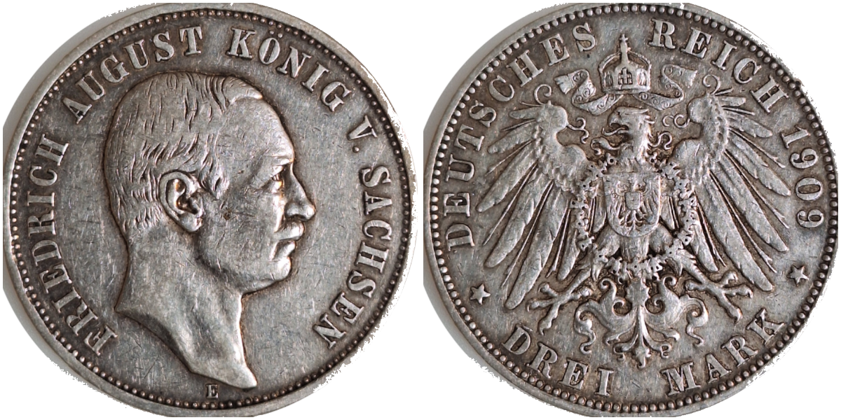 3 Mark Sachsen 1909 E J 135 ss+