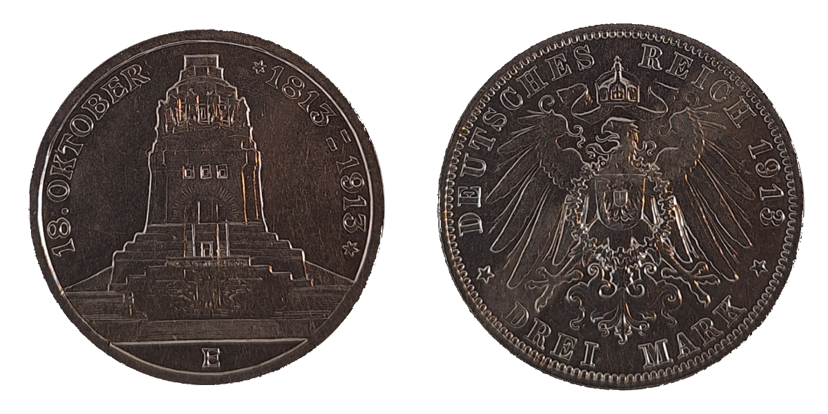 3 Mark Völkerschlacht bei Leipzig Sachsen 1913 E ss/vz