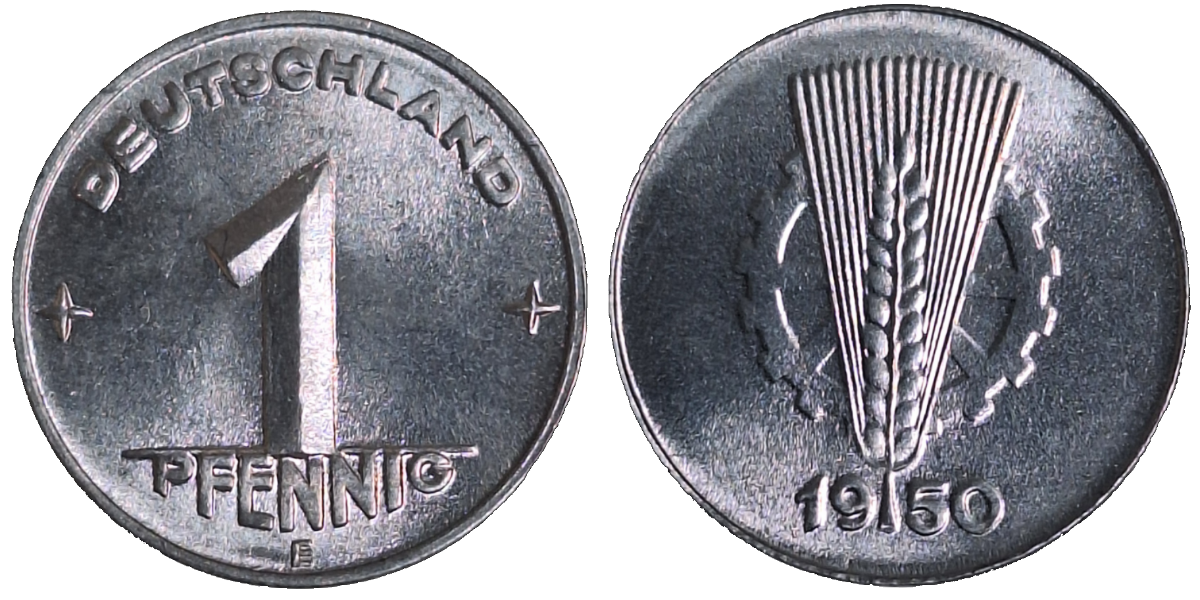 1 Pfennig DDR 1950 E bfr/stgl /matt J1501 bfr / stgl / matt 1 Pfennig