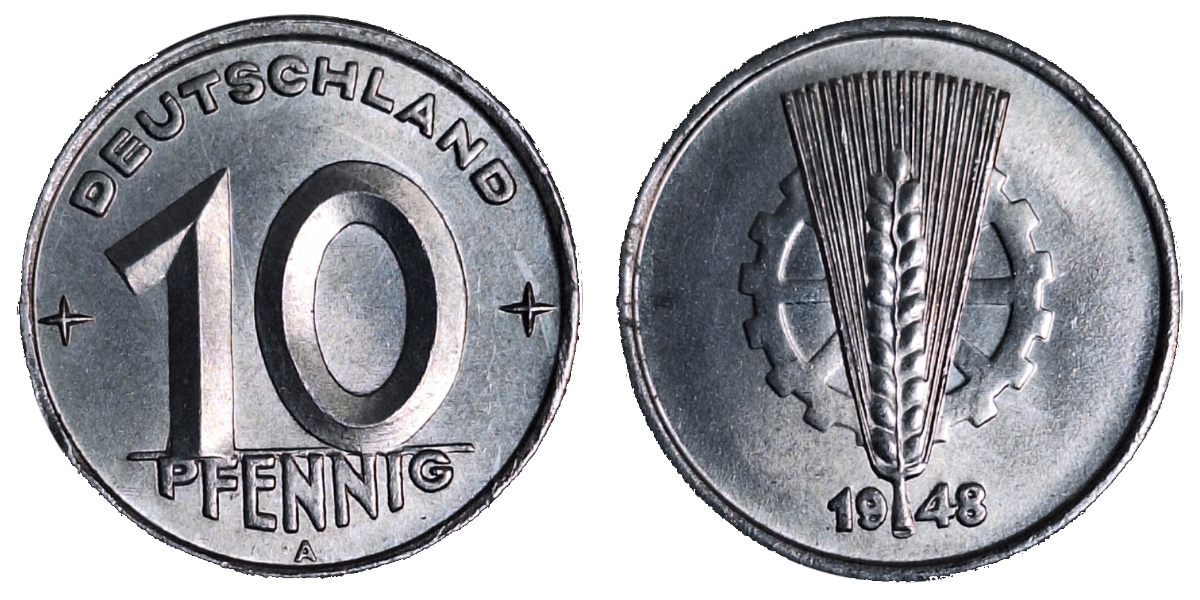 10 Pfennig DDR 1948 A bankfrisch/stempelglanz matt