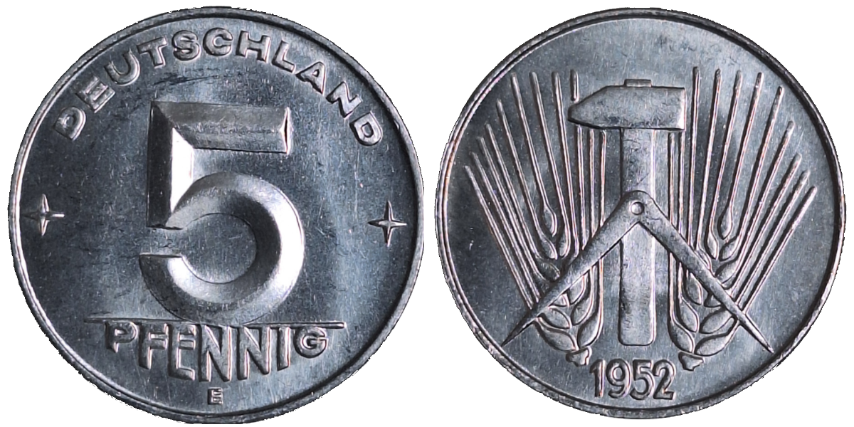 5 Pfennig DDR 1952 A stgl /Spiegelglanz EA !!! J1506, selten