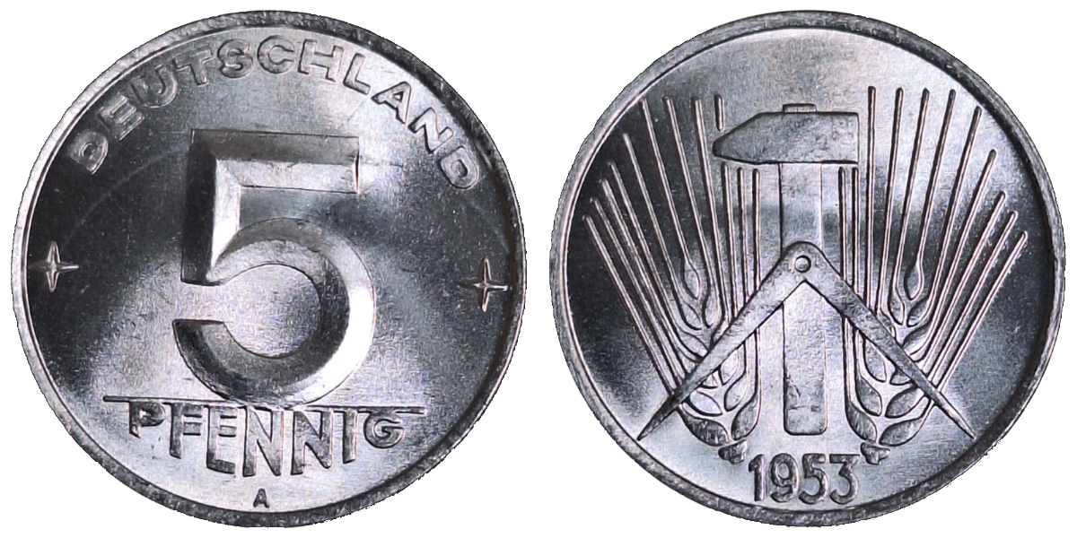 5 Pfennig DDR 1953 A stgl./matt