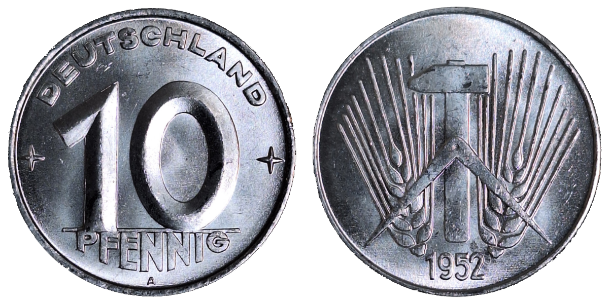 10 Pfennig DDR 1952 A bfr/stgl J1507 , matt