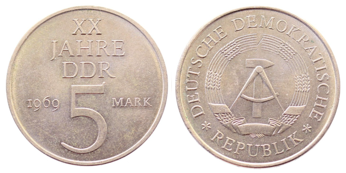 5 Mark XX Jahre DDR 1969 stgl!! J 1524