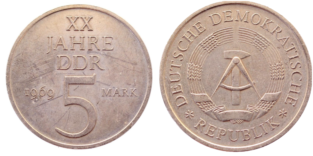 5 Mark XX Jahre DDR 1969 prfr.