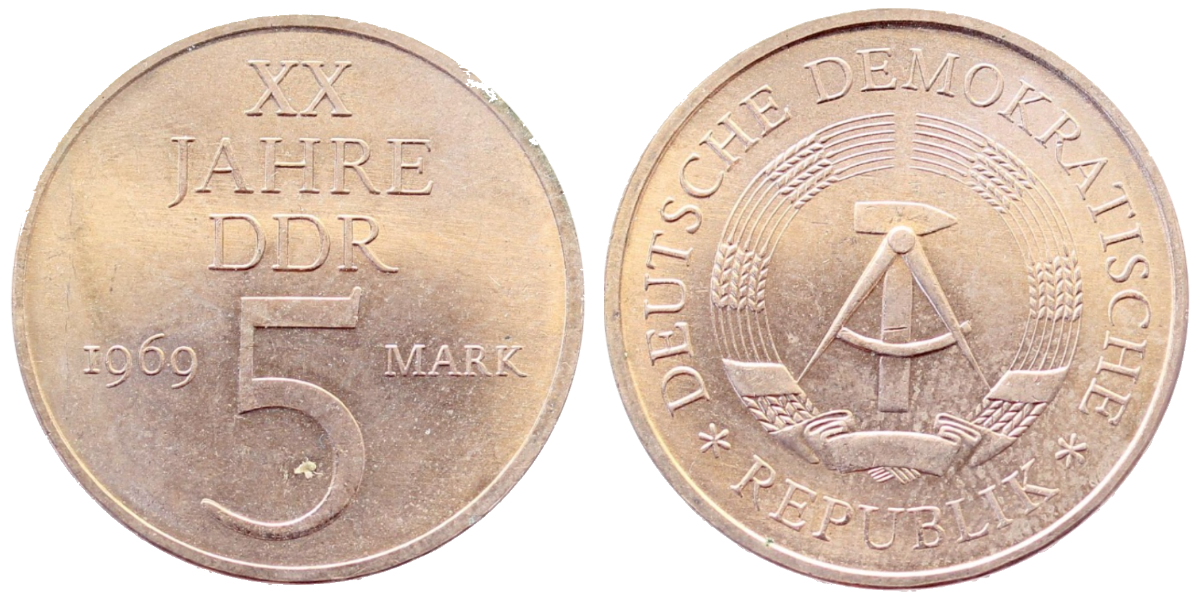 5 Mark XX Jahre DDR 1969 vz J1524 vz 5 Mark